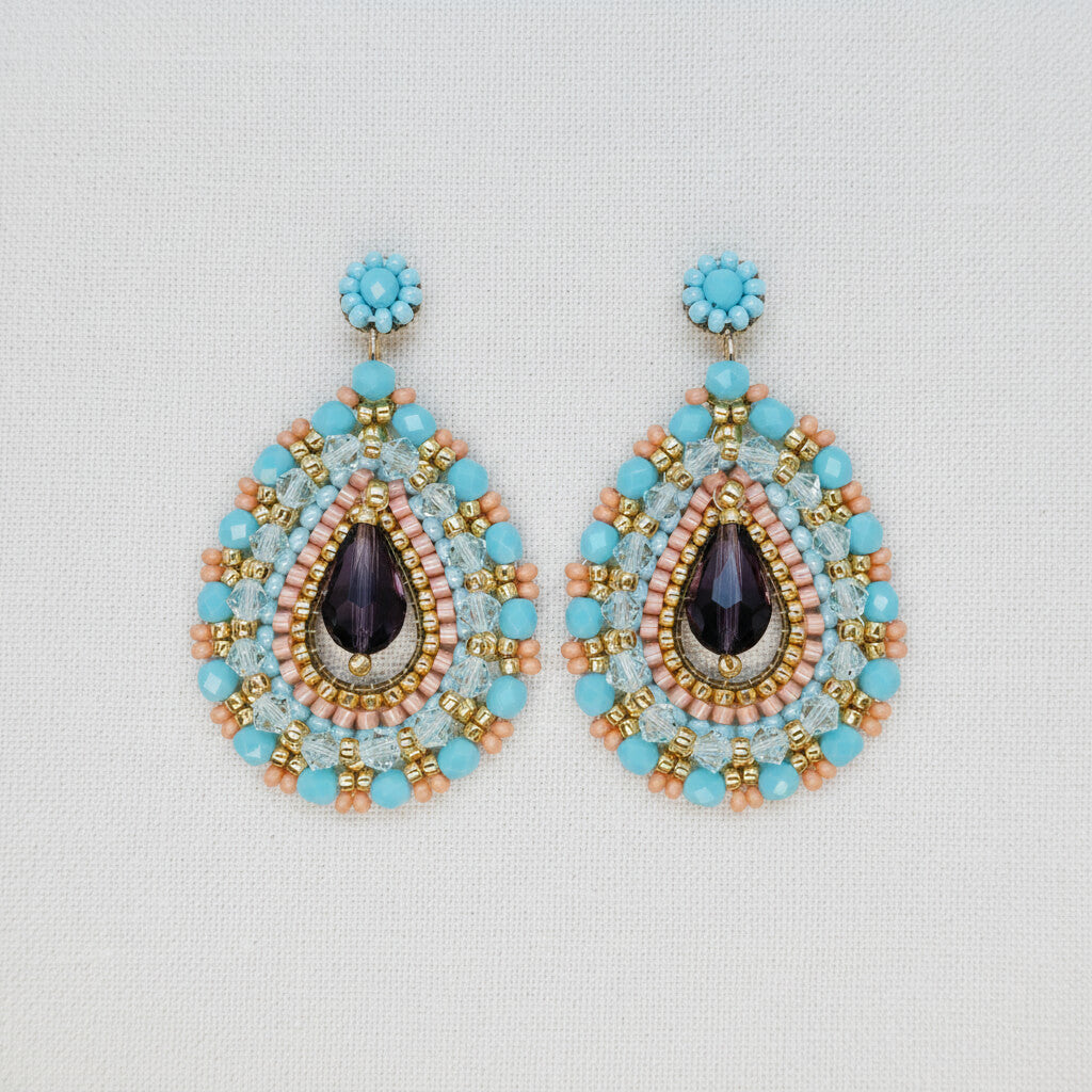 Statement Ohrringe im Bollywood-Stil in Türkisblau, Koralle und Gold