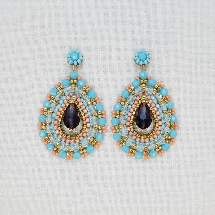 Statement Ohrringe im Bollywood-Stil in Türkisblau, Koralle und Gold