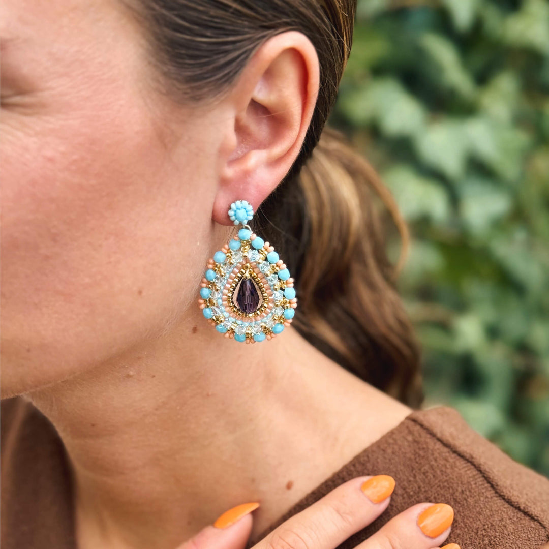Statement Ohrringe im Bollywood-Stil in Türkisblau, Koralle und Gold