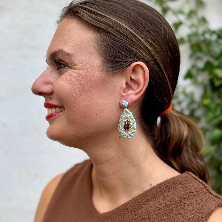 Statement Ohrringe im Bollywood-Stil in Türkisblau, Koralle und Gold