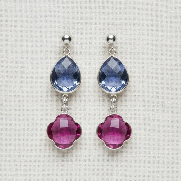 Silberne Edelstein-Ohrringe mit Quarz in Blau und Fuchsia
