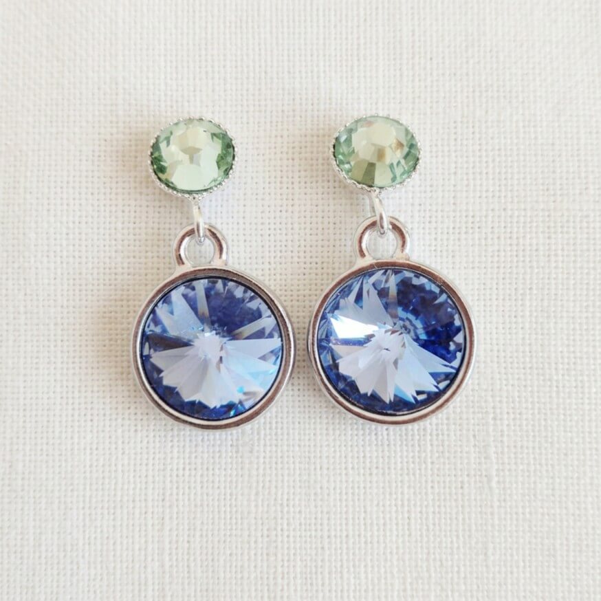 Swarovski Ohrringe in Silber, mit Blauen und grünen Kristallen