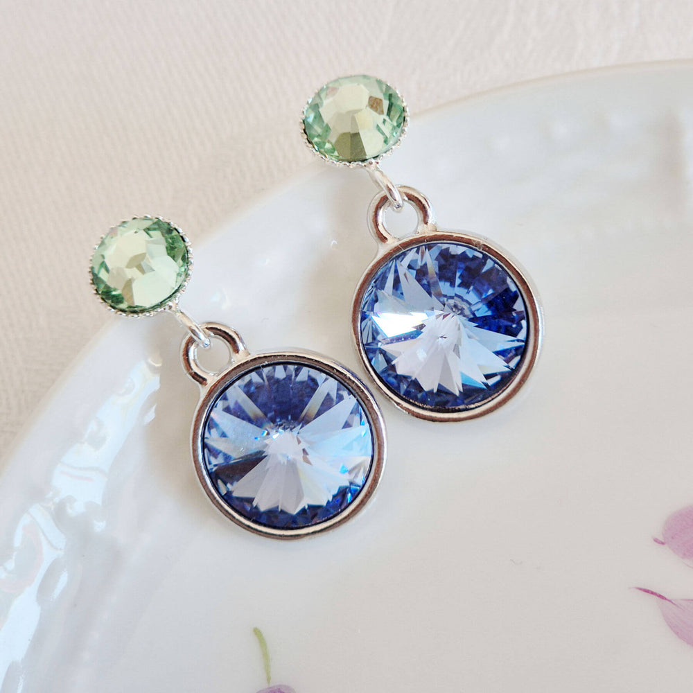 Swarovski Ohrringe in Silber, mit blauen und grünen Kristallen