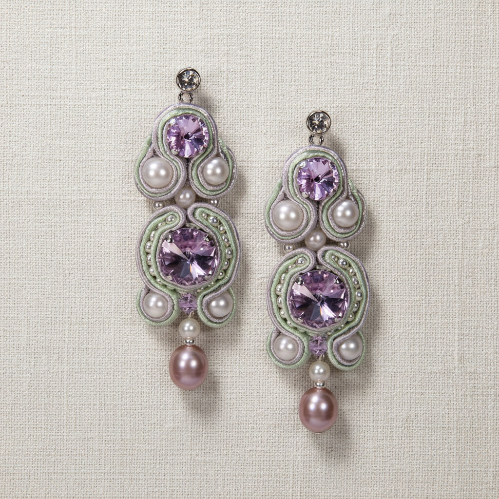 Langer Soutache-Ohrring mit Perlen