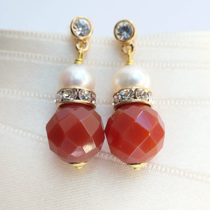 Rote Karneol Ohrringe mit Perle 