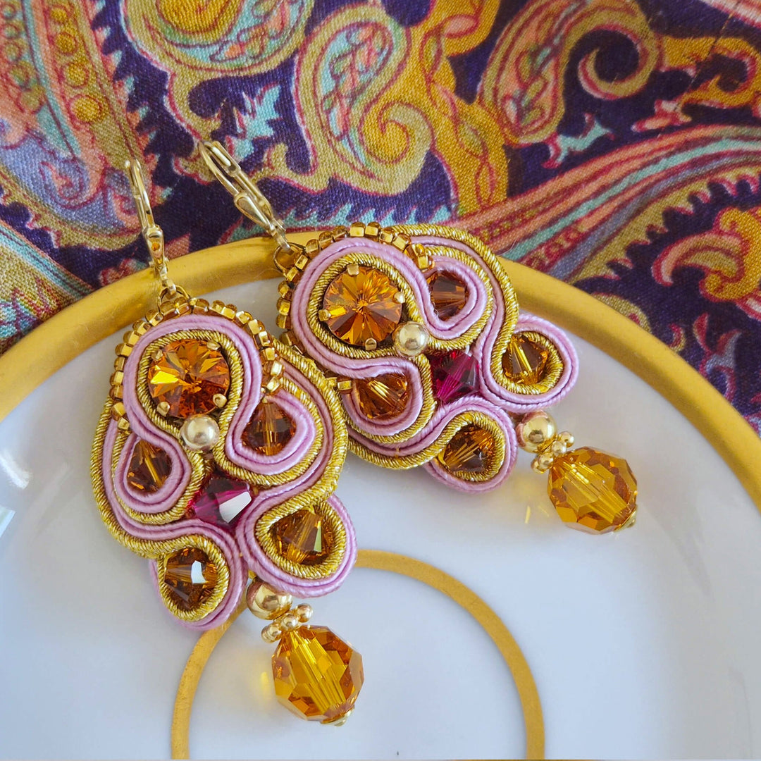 Soutache-Ohrringe Topas-Rot
