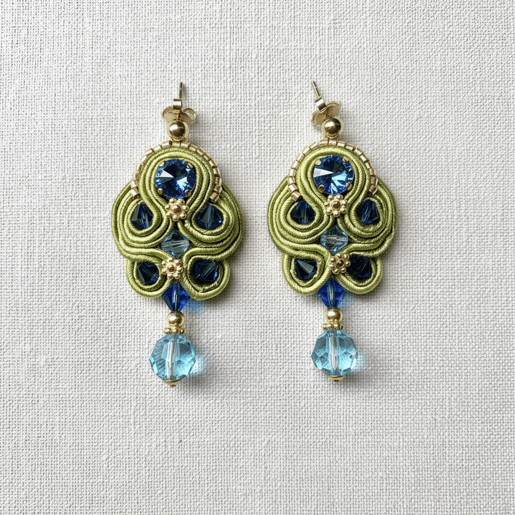 Soutache-Ohrhänger Blau-Grün