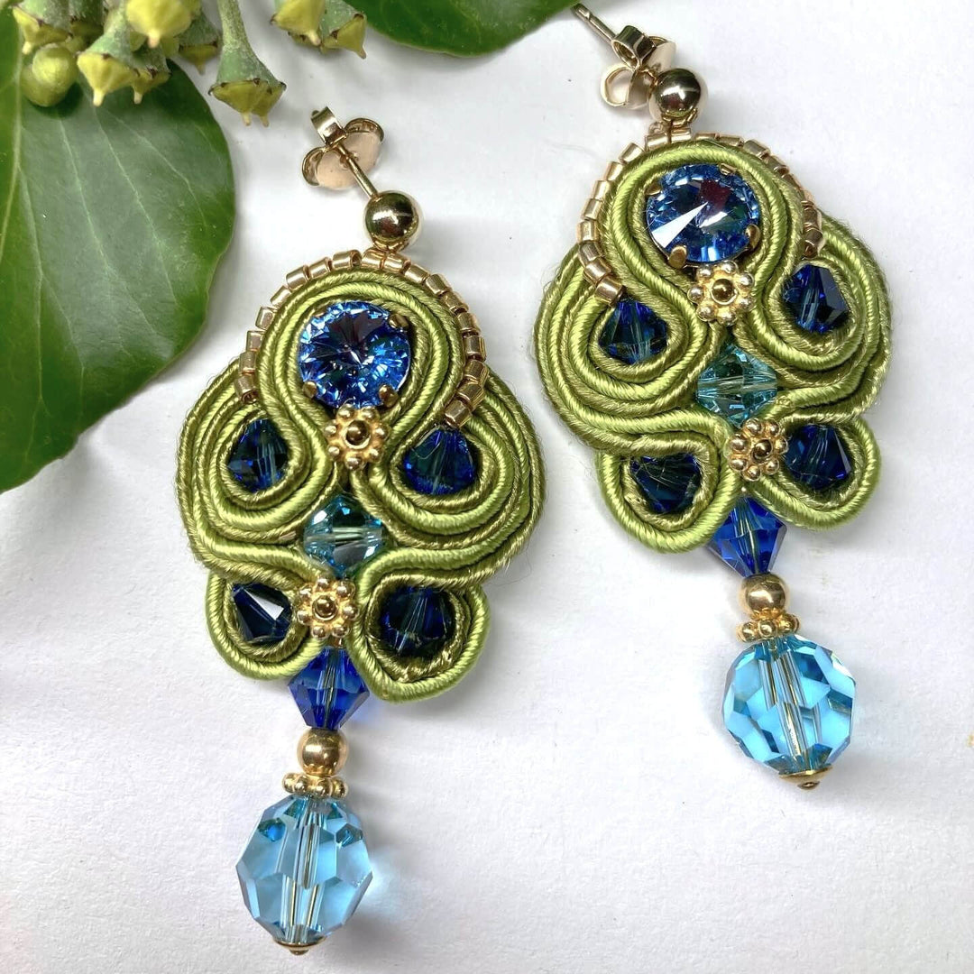Soutache-Ohrhänger Blau-Grün