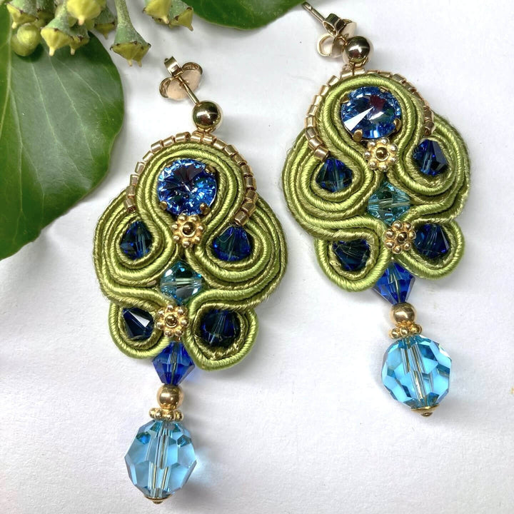 Soutache-Ohrhänger Blau-Grün