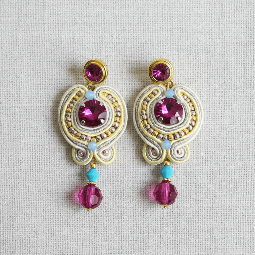 Soutache-Ohrringe in Fuchsia-Gelb