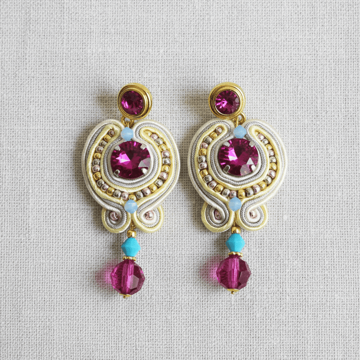 Soutache-Ohrringe in Fuchsia-Gelb