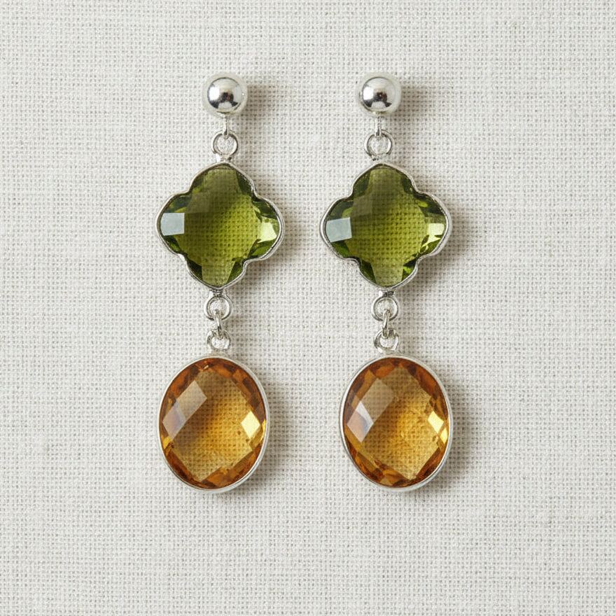 Silber-Ohrringe mit Quarz in Olivgrün und Topas