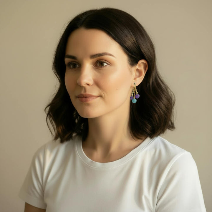 Edelstein-Ohrringe mit Amethyst und Amazonit