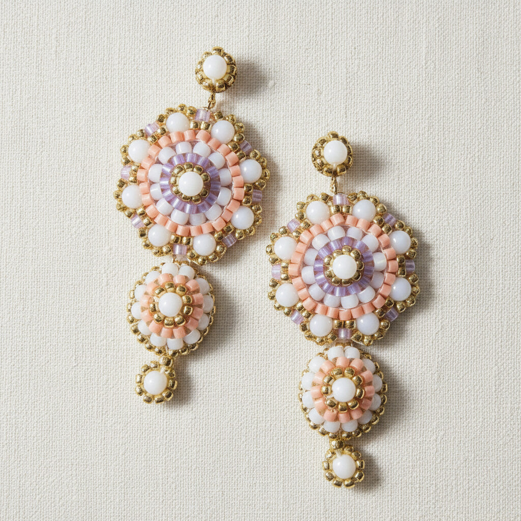 Statement Rocailles-Ohrringe in Apricot und Gold