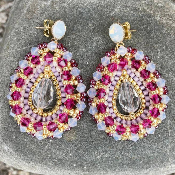 Ovaler Ohrring rosa-fuchsia Bollywood-Style
