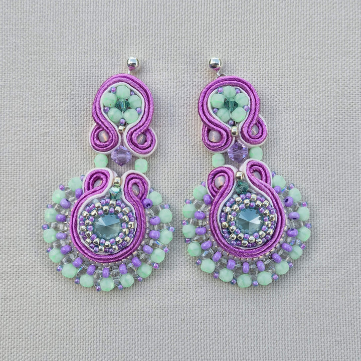 Soutache-Ohrringe in Türkis, Pink und Silber