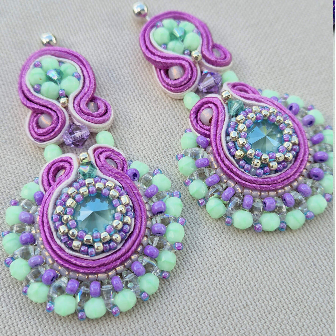 Soutache-Ohrringe in Türkis, Pink und Silber