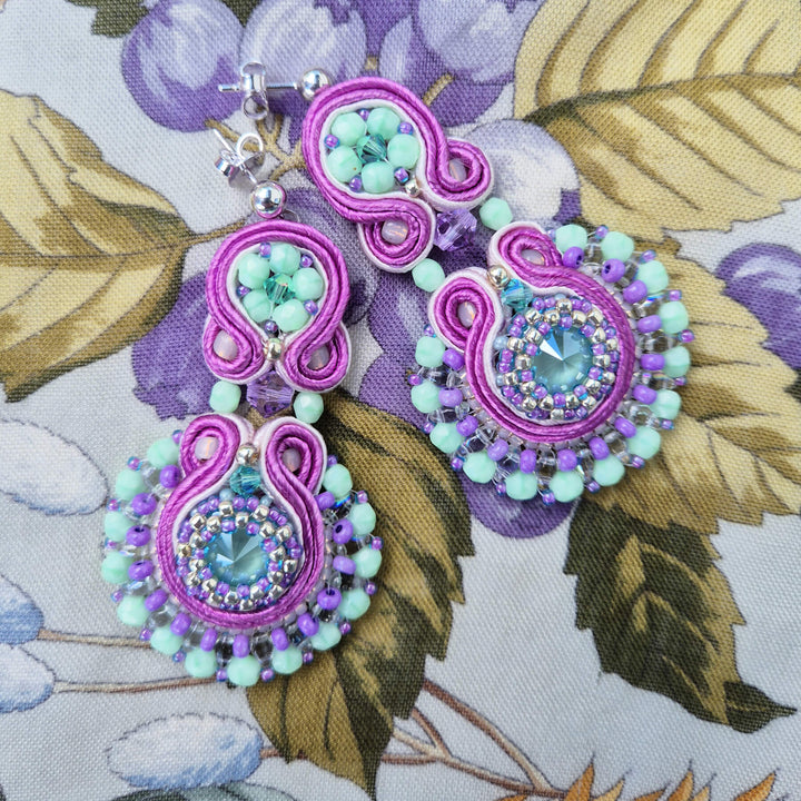 Soutache-Ohrringe in Türkis, Pink und Silber