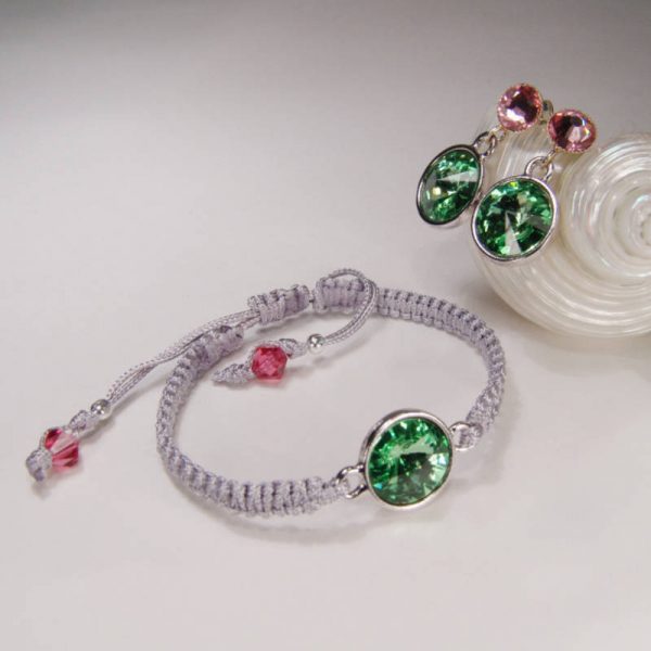 Armband mit Kristall in Grün-Rosa