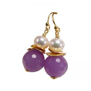 Ohrring mit violetter Jade und Perle