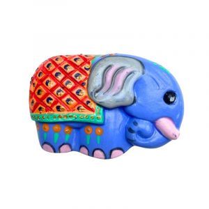 Kleiner Elefant von Hand bemalt - hellblau-orange - E01