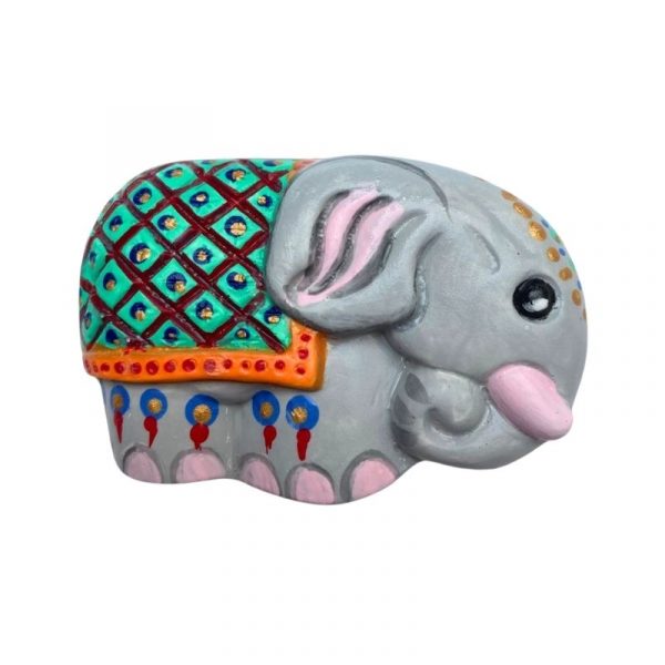 Kleiner Elefant von Hand bemalt - Grau-grün- E03
