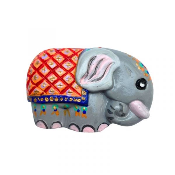 Kleiner Elefant von Hand bemalt - Grau-gelb- E04