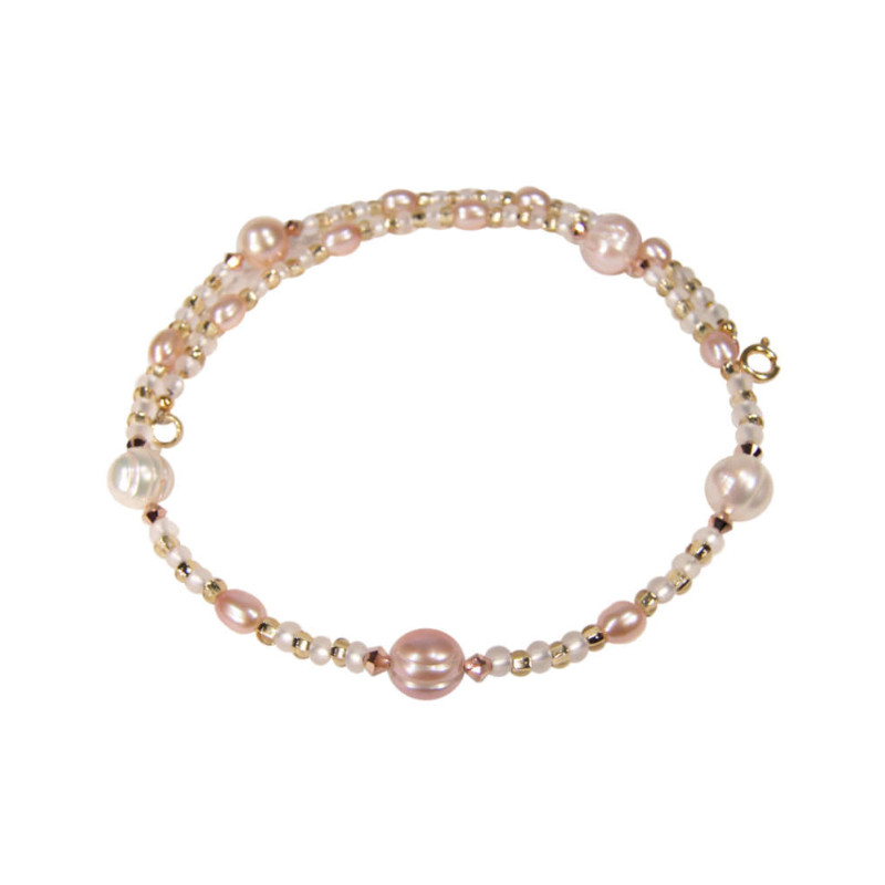 Perlenkette mit Rocailles in Weiß, Rosé und Gold