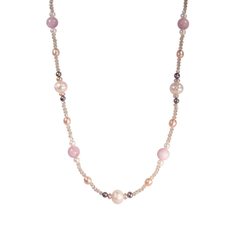 Longkette mit rosa Kunzit und Perlen