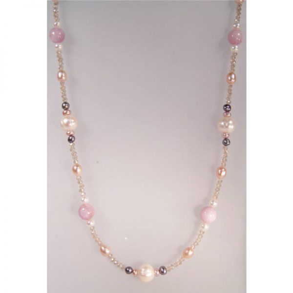 Longkette mit Perlen und rosa Kunzit