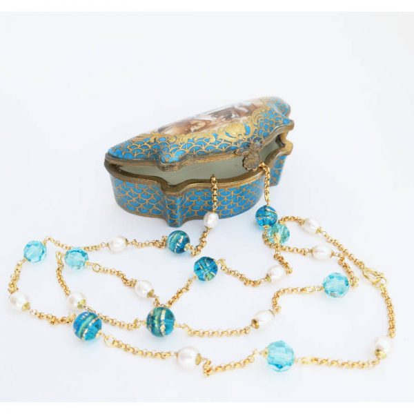 Longkette mit Murano-Glasperlen in Türkis und Gold