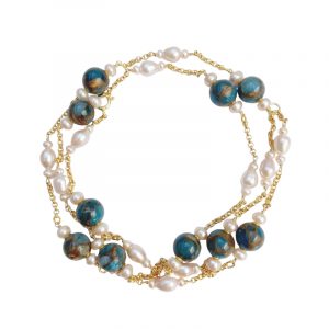 Longkette mit Achat und Perlen