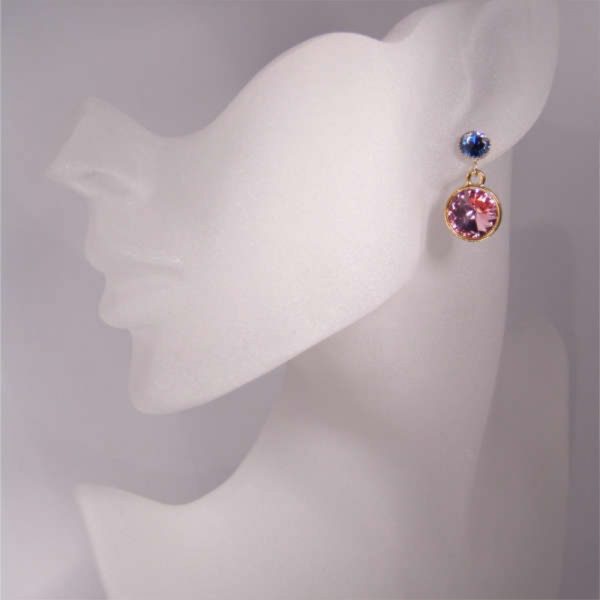Glitzernde Kristall-Ohrringe Rosa-Blau
