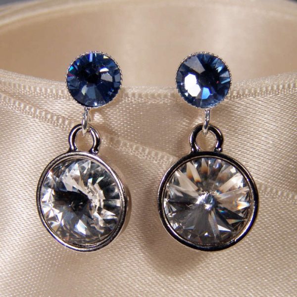 Silberne Kristall-Ohrringe in Blau-Weiss