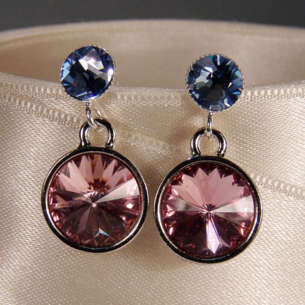 Silberne Kristall-Ohrringe in Rosa-Blau
