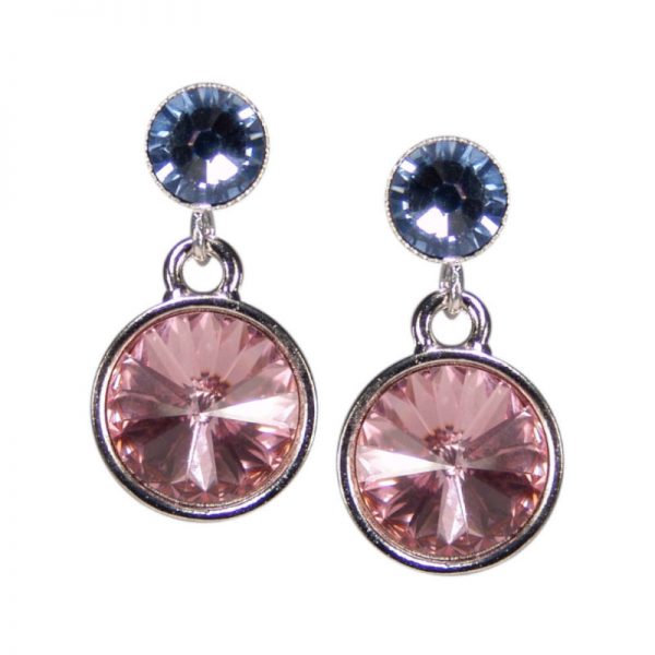 Silberne Kristall-Ohrringe in Rosa-Blau