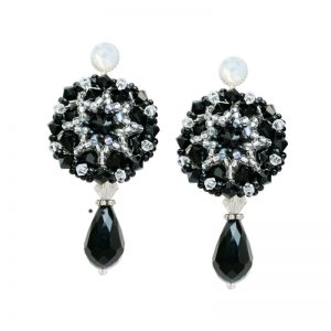 Tropfen-Ohrringe in Schwarz mit Rocailles und Swarovski Kristallen
