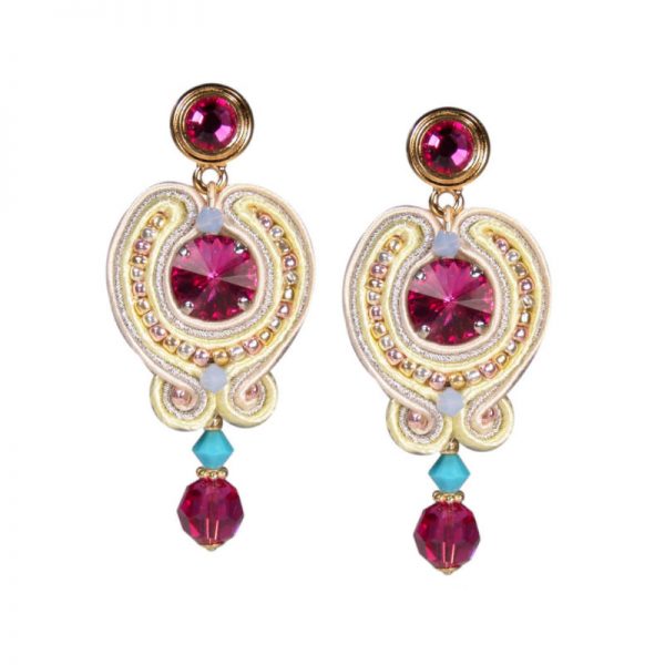 Soutache-Ohrringe in Fuchsia-Gelb