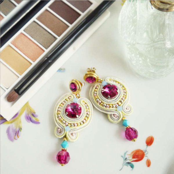 Ohrhänger Soutache-Traum Fuchsia-Gelb