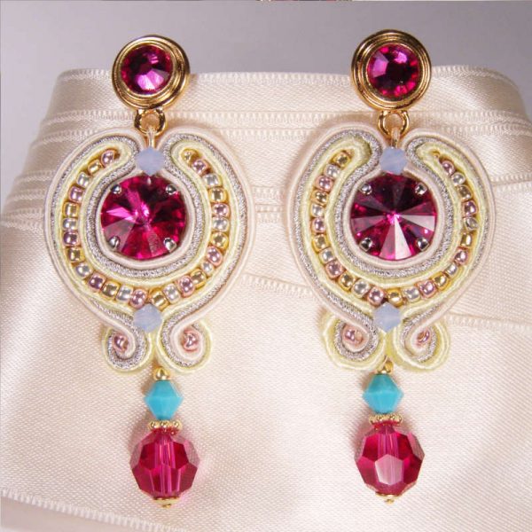 Ohrhänger Soutache-Traum Fuchsia-Gelb