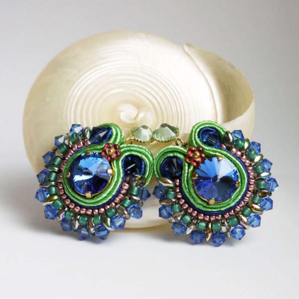 Runde Soutache-Ohrringe Blau und Grün