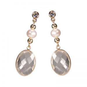 Bergkristall-Ohrringe mit Perle