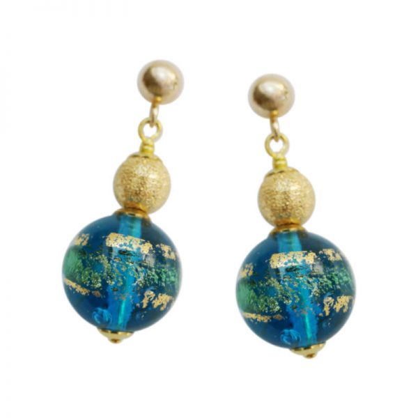 Ohrringe mit Muranoglas-Perle in Türkis-Gold