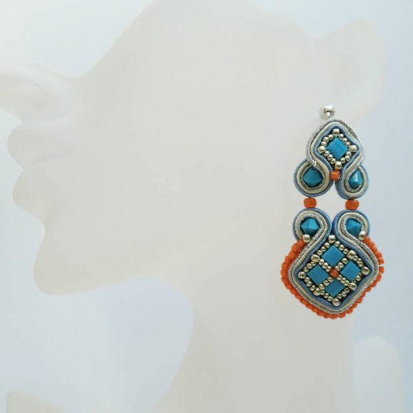 Soutache-Ohrringe im Mosaik-stil in Türkis