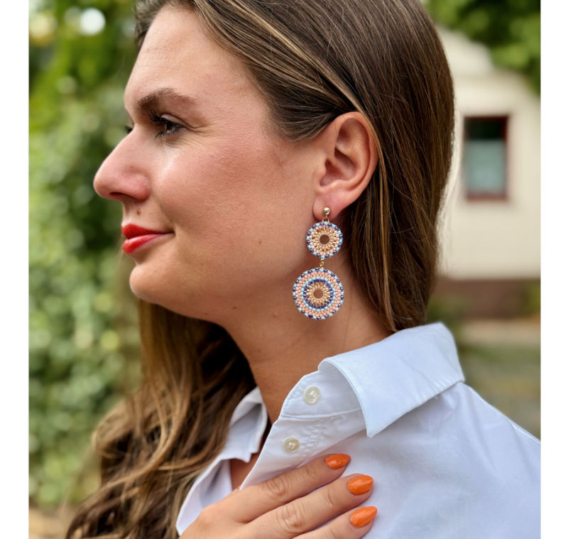 Statement Ohrringe Rocailles Rondell pink