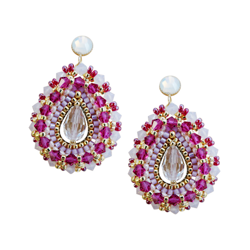 Ovaler Ohrring rosa-fuchsia Bollywood-Style