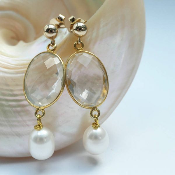 Edelstein-Ohrring Kristall mit Perle