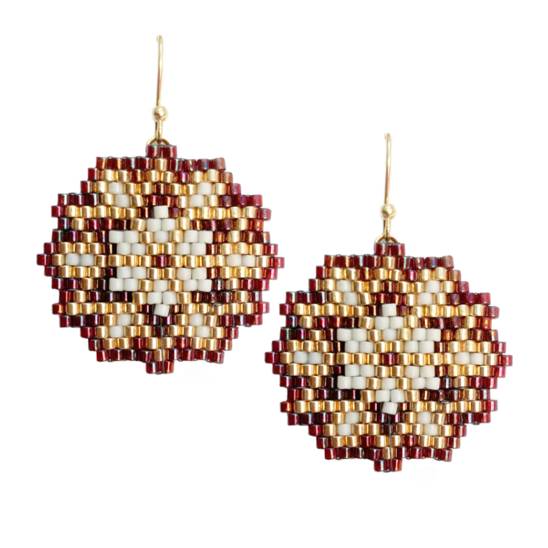 Ohrringe in Sternform aus Rocaillesperlen Rot-Gold