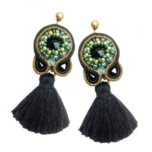 Schwarze Soutache Ohrringe mit Quaste