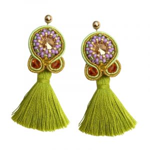 Soutache Ohrringe mit Quaste in Hellgrün und Lila
